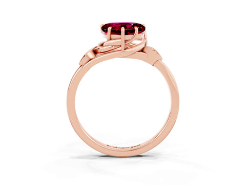 Rose gold Heart Cut Garnet Solitaire Ring with Twist Band and Four-Prong Setting_27