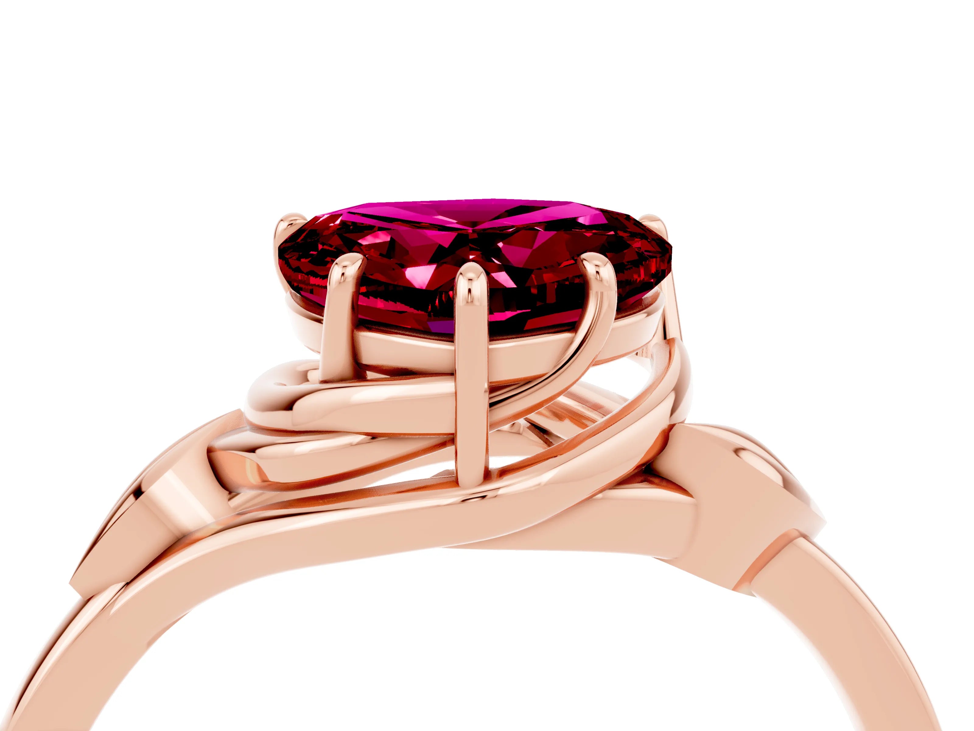 Rose gold Heart Cut Garnet Solitaire Ring with Twist Band and Four-Prong Setting_28