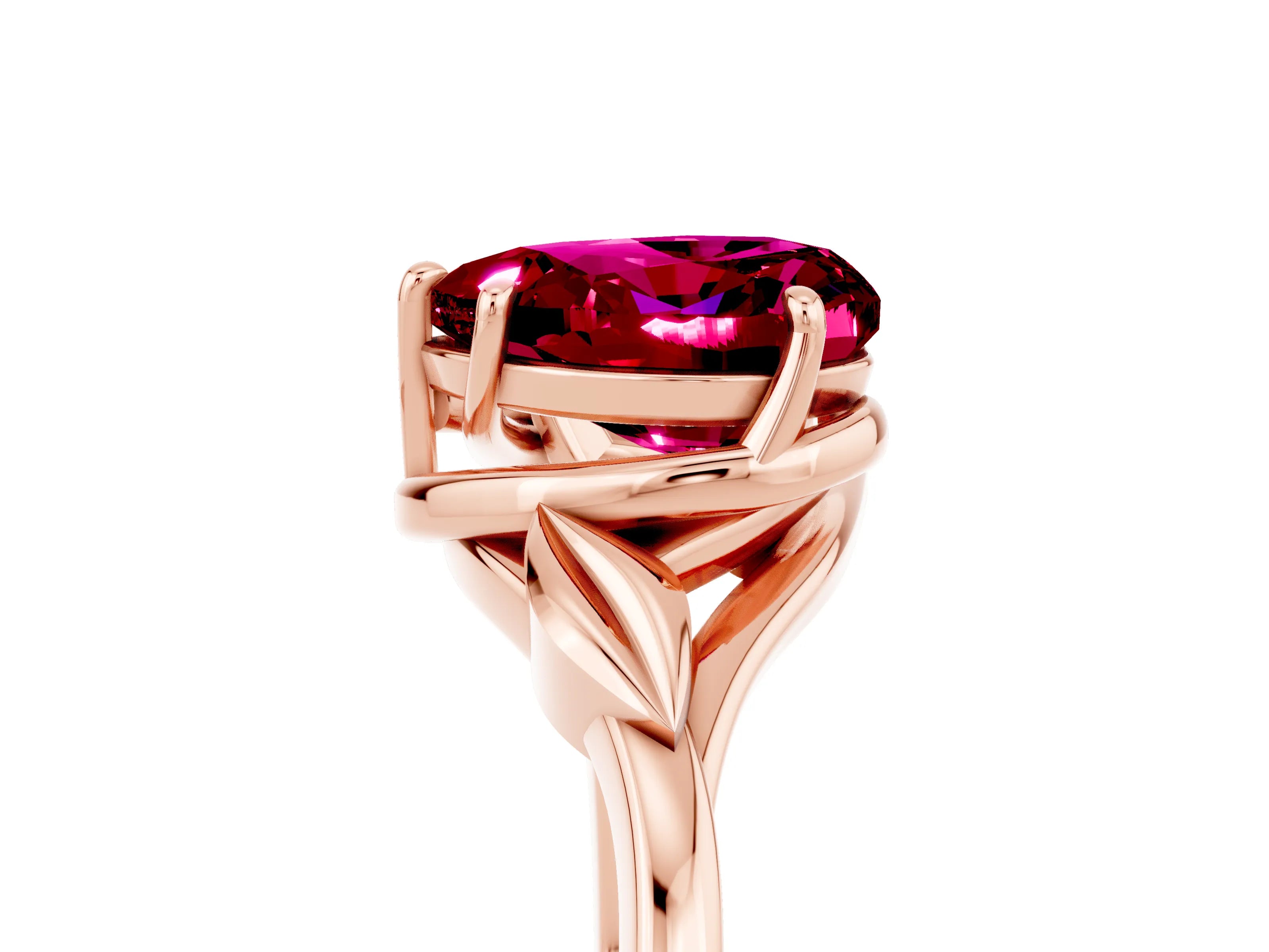 Rose gold Heart Cut Garnet Solitaire Ring with Twist Band and Four-Prong Setting_29