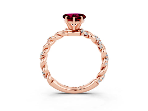 Rose gold Heart Cut Garnet Solitaire Ring with Twisted Band and Pavé Accents_3