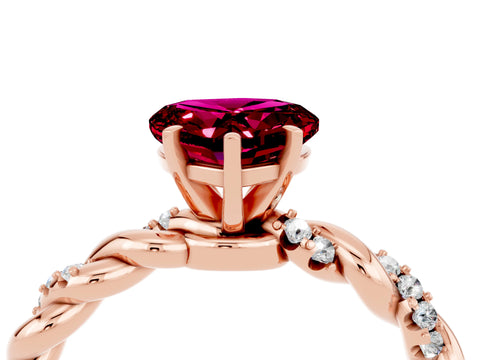 Rose gold Heart Cut Garnet Solitaire Ring with Twisted Band and Pavé Accents_4