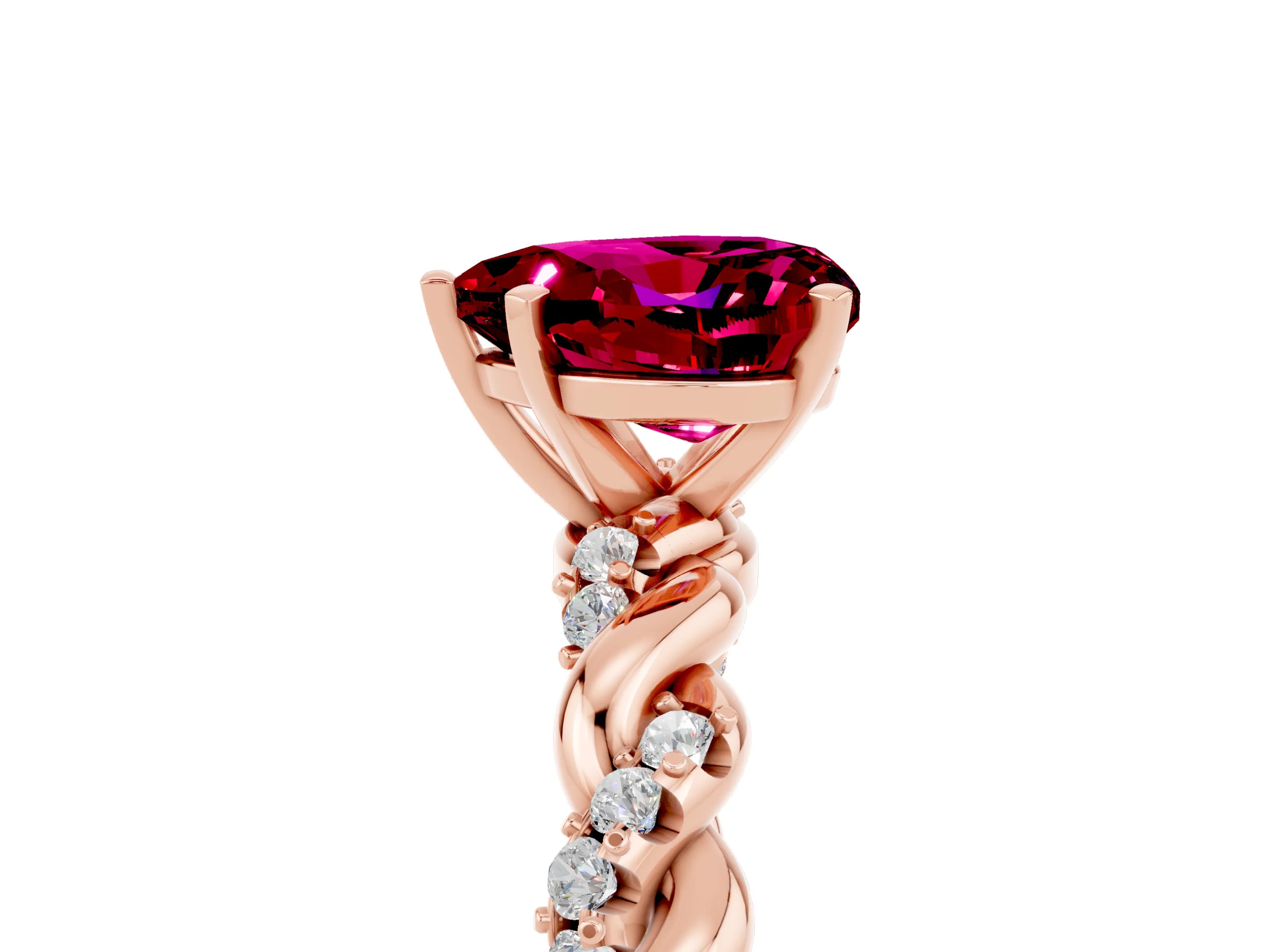 Rose gold Heart Cut Garnet Solitaire Ring with Twisted Band and Pavé Accents_5