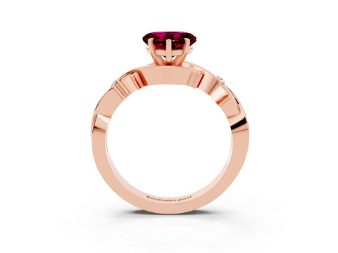 Rose gold Heart Cut Garnet Solitaire Ring with Twisted Band and Prong Setting_3