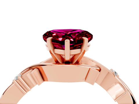 Rose gold Heart Cut Garnet Solitaire Ring with Twisted Band and Prong Setting_4