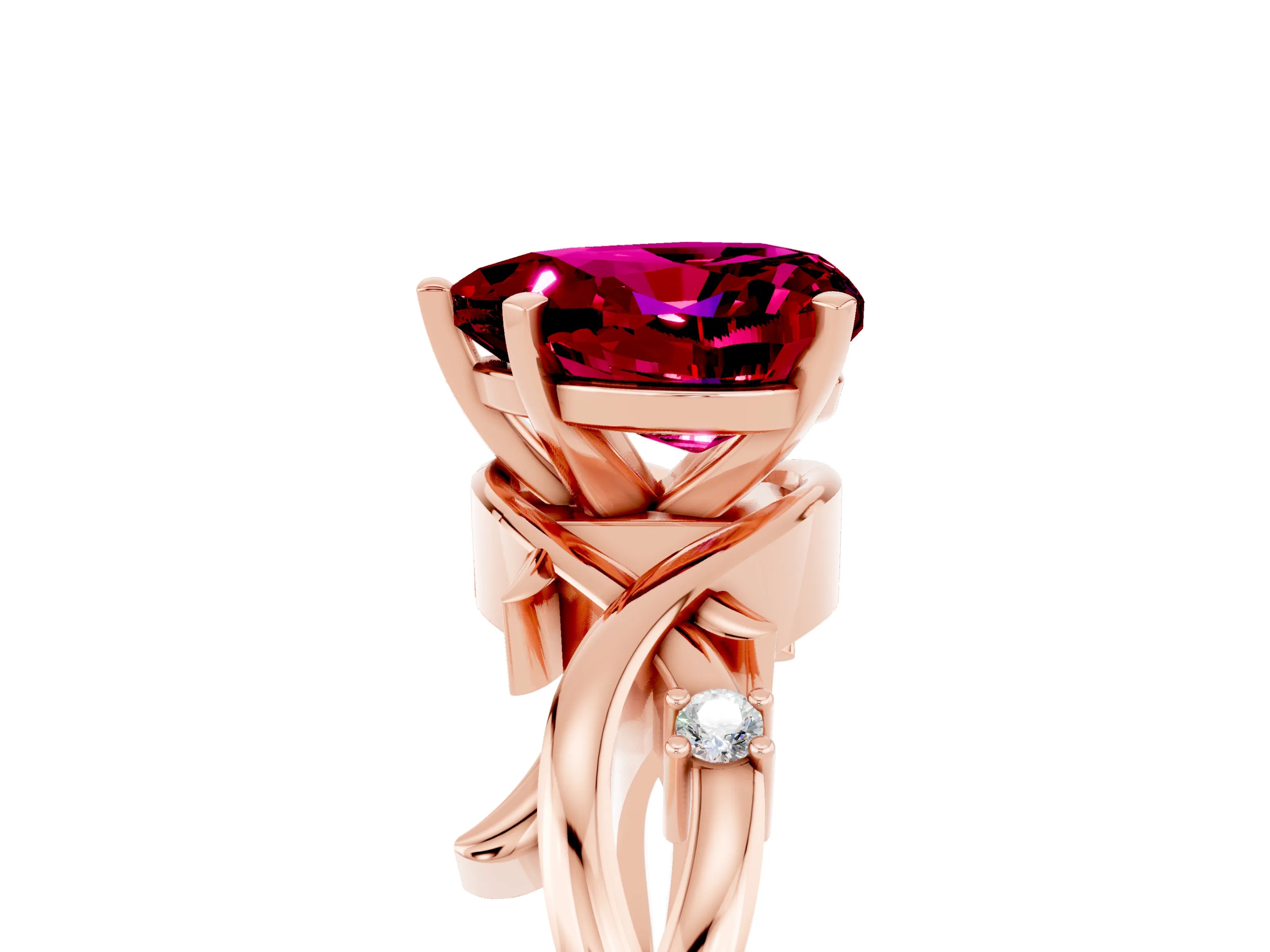 Rose gold Heart Cut Garnet Solitaire Ring with Twisted Band and Prong Setting_5