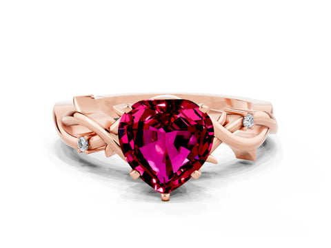 Rose gold Heart Cut Garnet Solitaire Ring with Twisted Band and Prong Setting