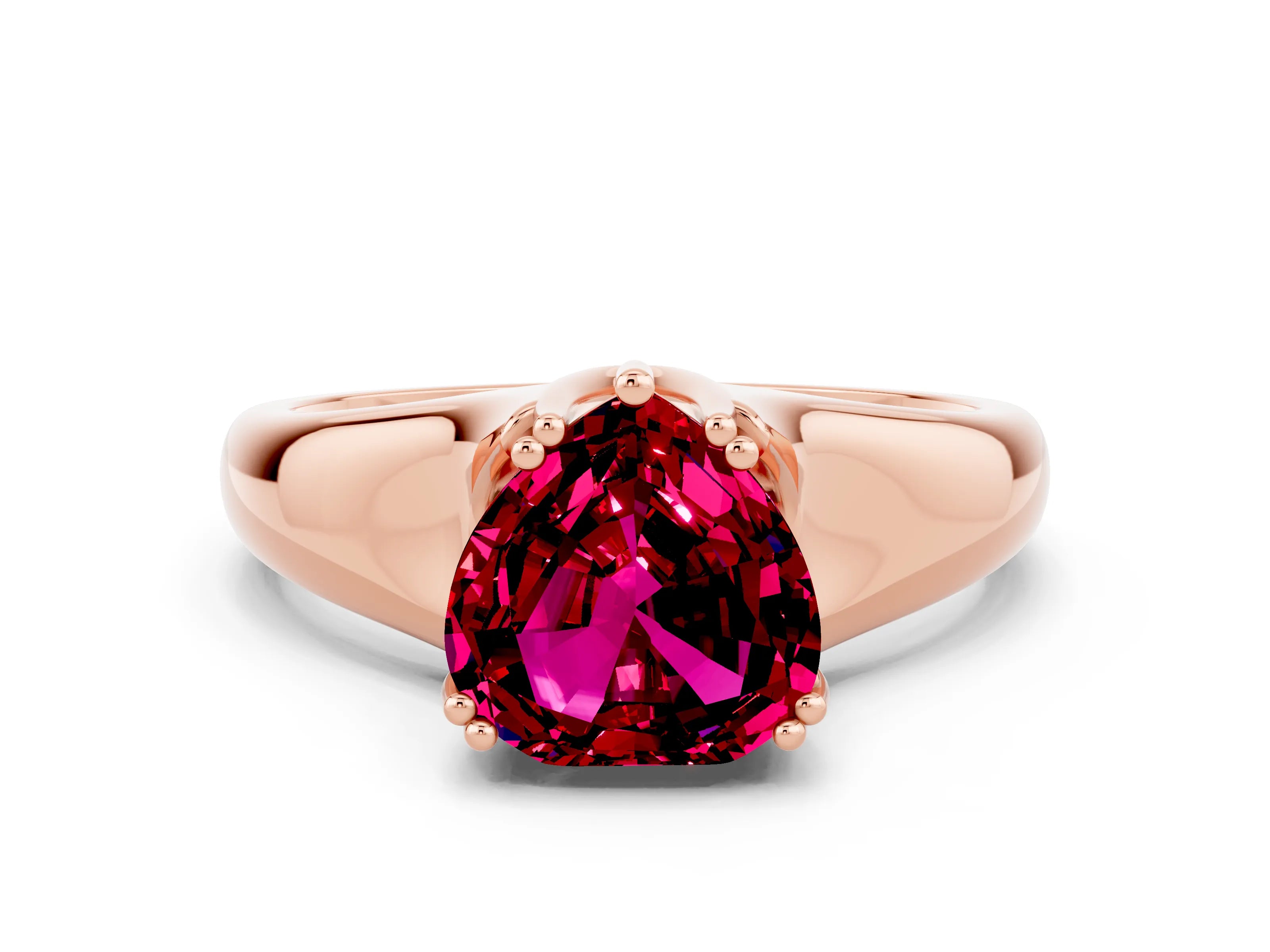 Rose gold Heart Cut Garnet Solitaire Ring with Wide Band and Prong Setting