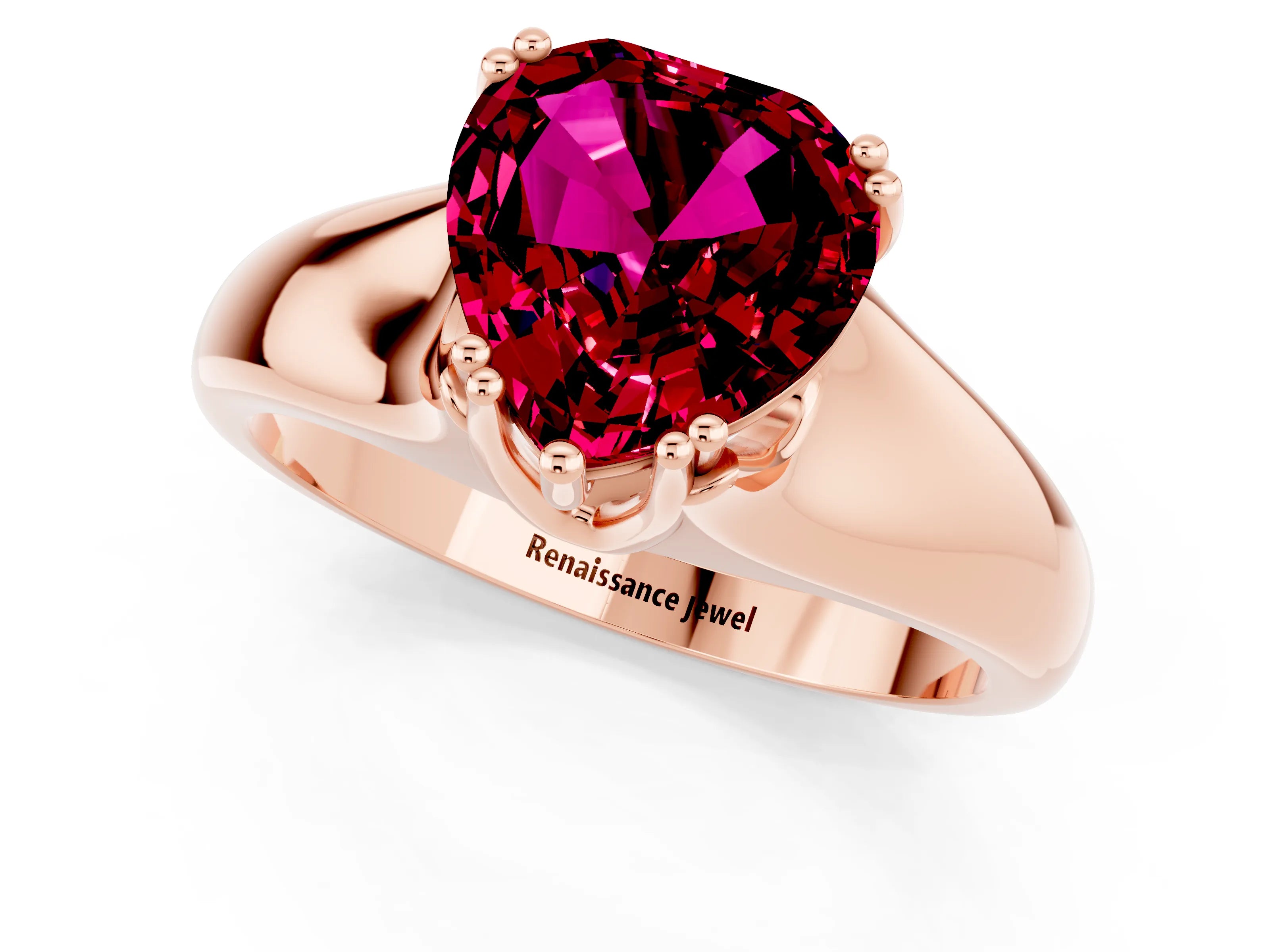 Rose gold Heart Cut Garnet Solitaire Ring with Wide Band and Prong Setting_1