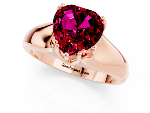 Rose gold Heart Cut Garnet Solitaire Ring with Wide Band and Prong Setting_1