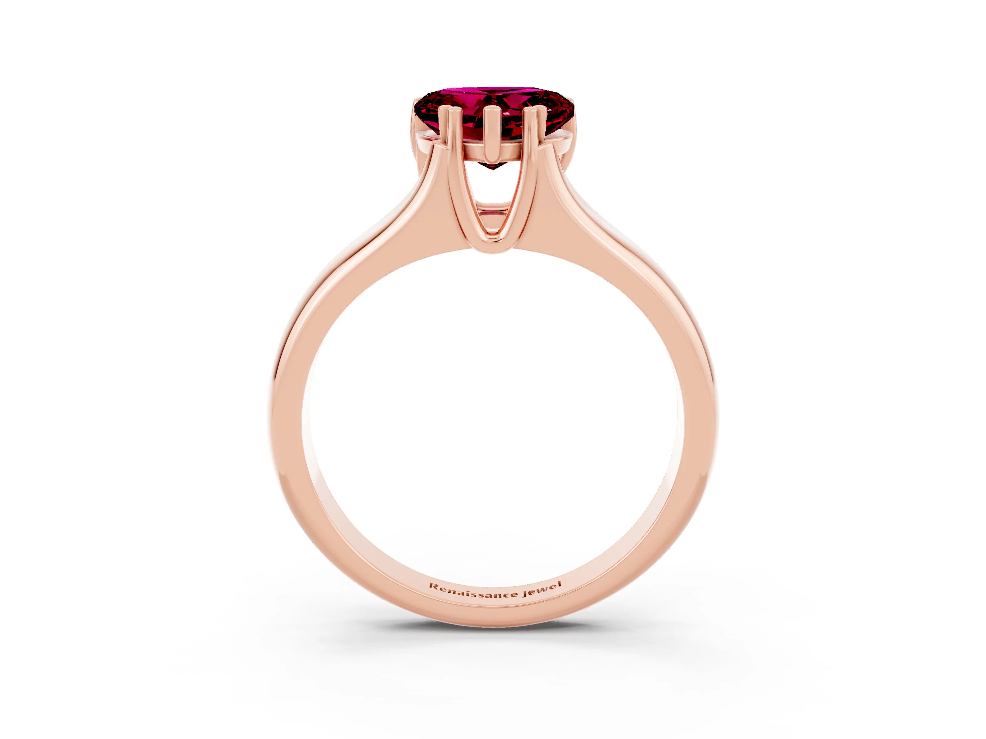 Rose gold Heart Cut Garnet Solitaire Ring with Wide Band and Prong Setting_3