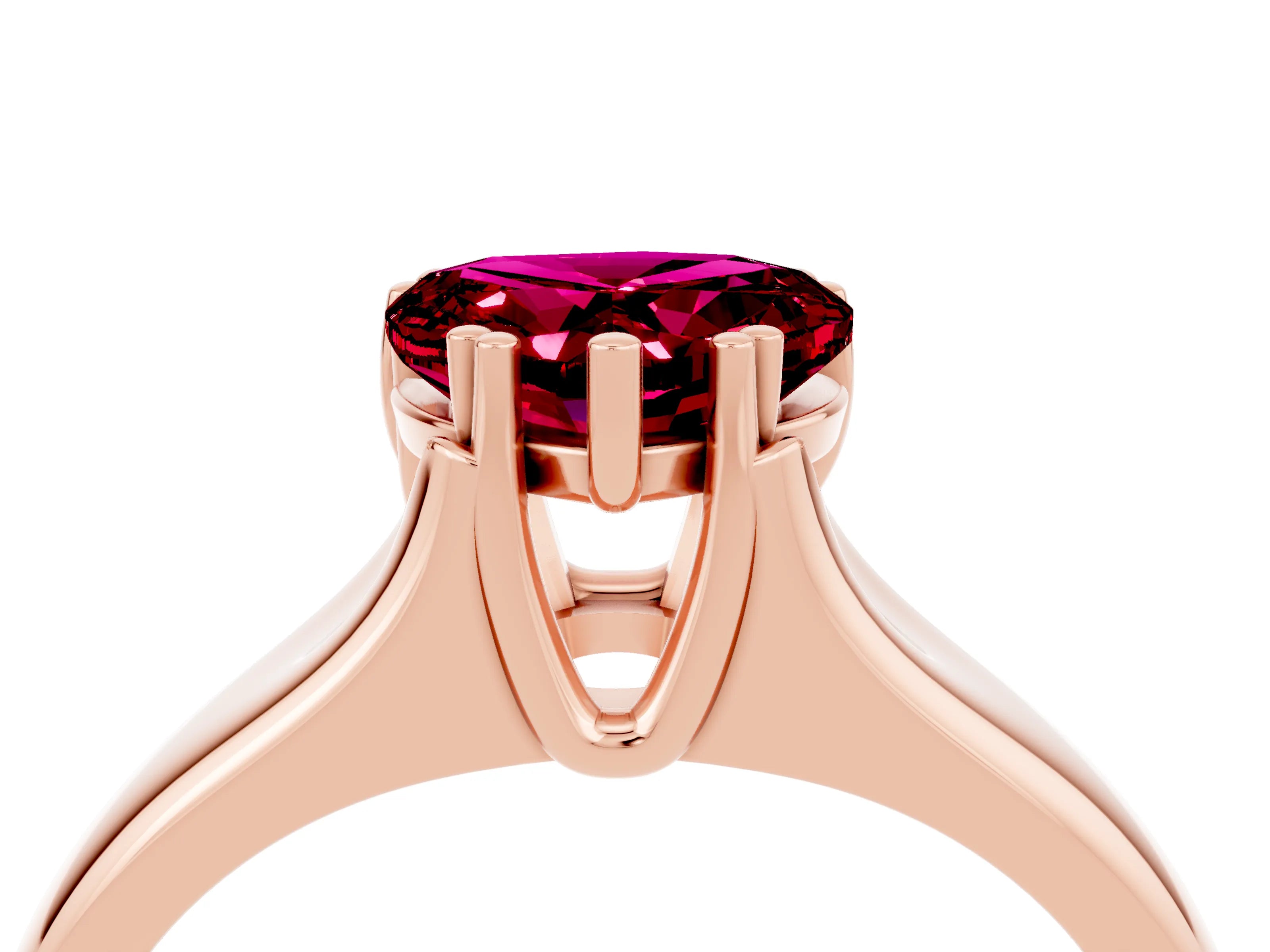 Rose gold Heart Cut Garnet Solitaire Ring with Wide Band and Prong Setting_4
