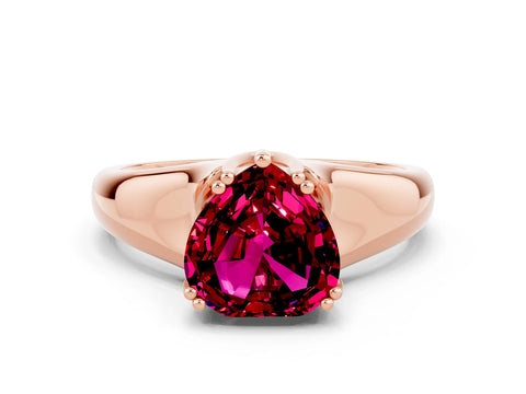 Rose gold Heart Cut Garnet Solitaire Ring with Wide Band and Prong Setting