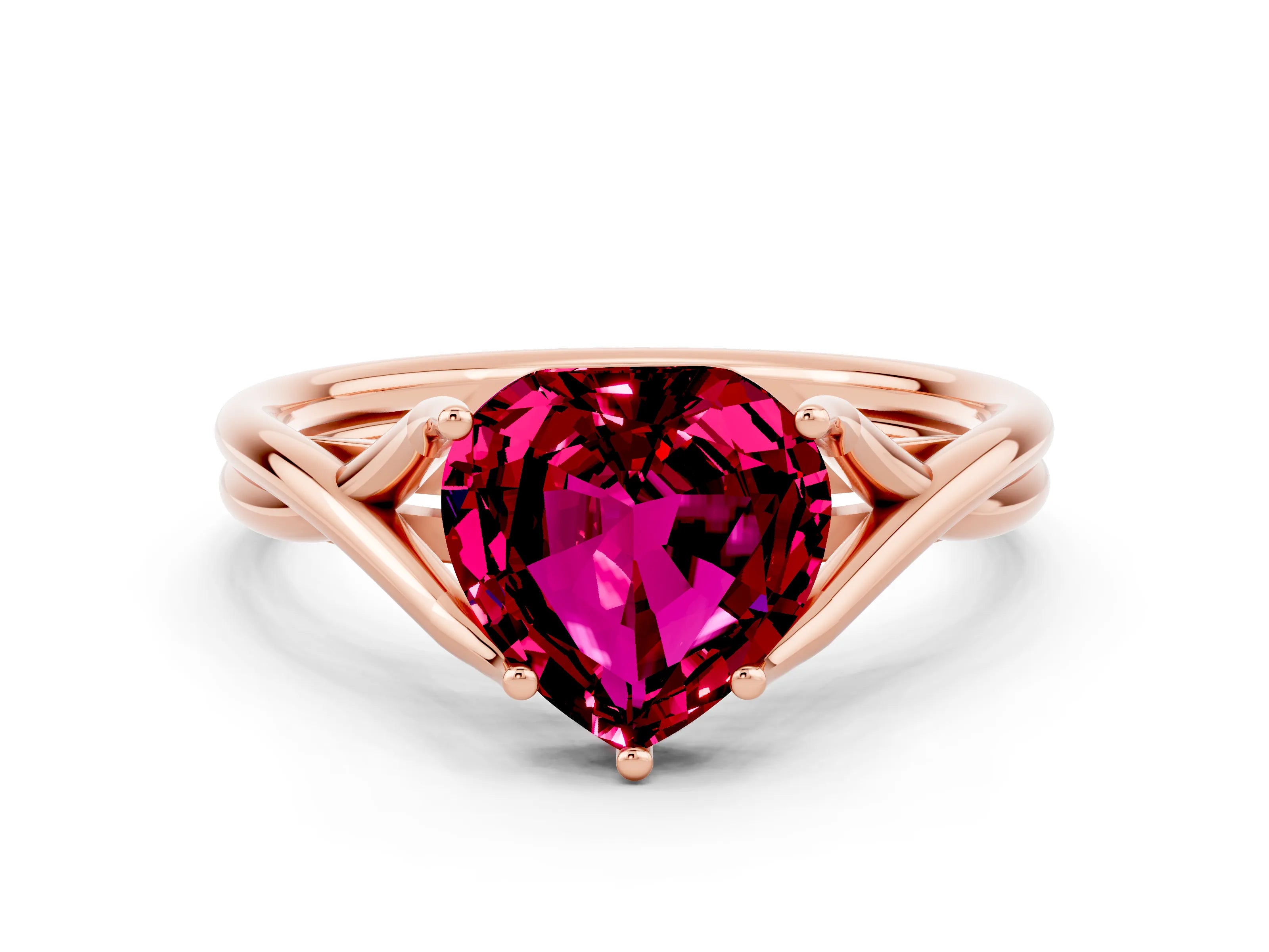 Rose gold Heart Cut Garnet Solitaire Twist Band Prong Setting Ring_24