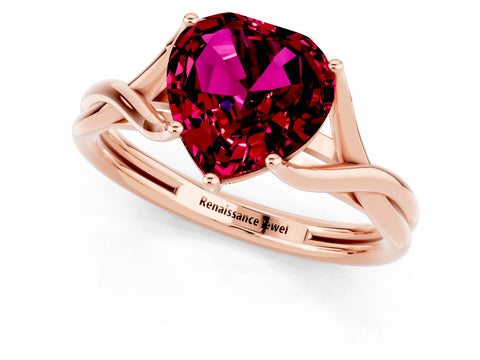 Rose gold Heart Cut Garnet Solitaire Twist Band Prong Setting Ring_25