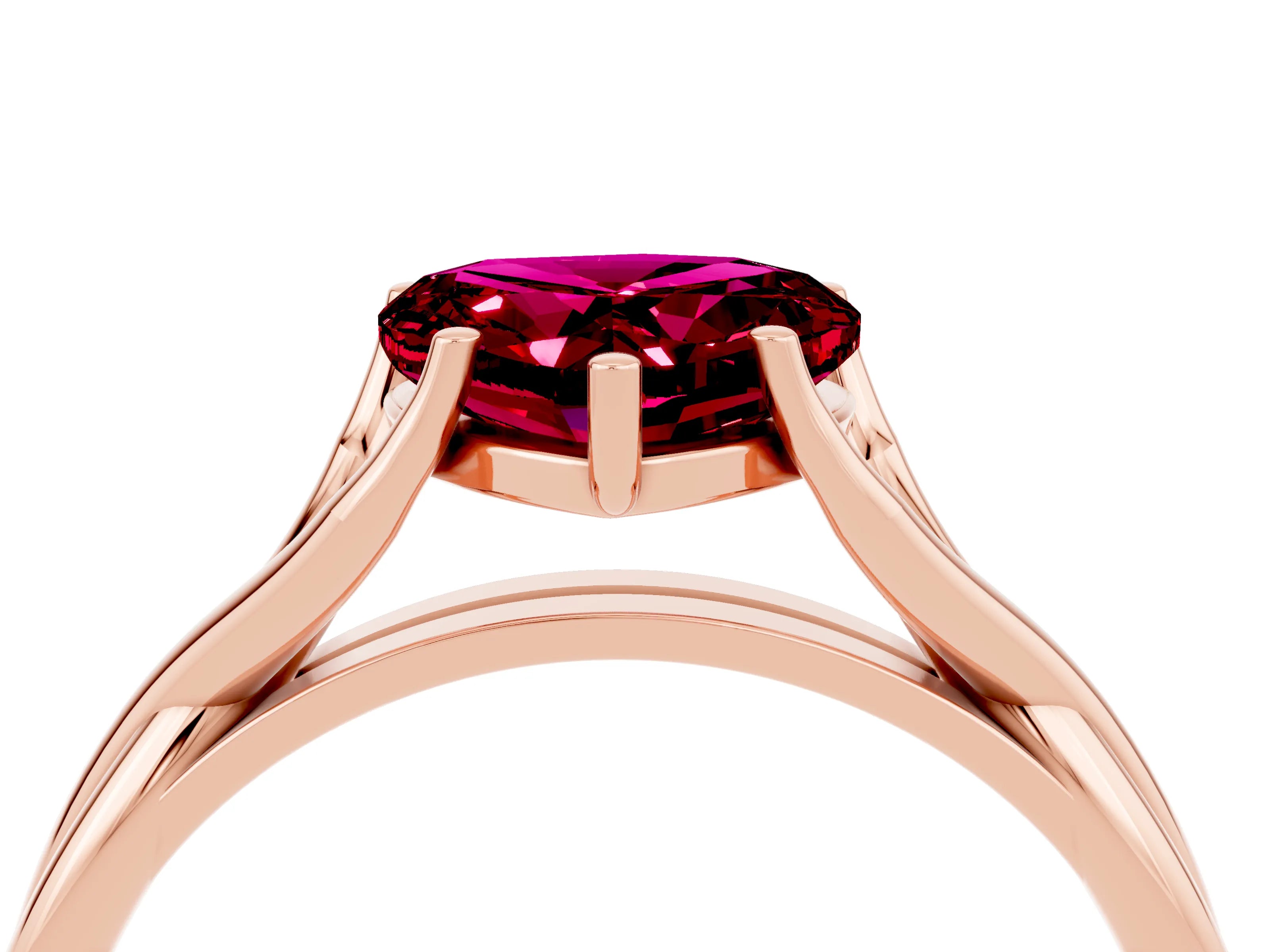 Rose gold Heart Cut Garnet Solitaire Twist Band Prong Setting Ring_28