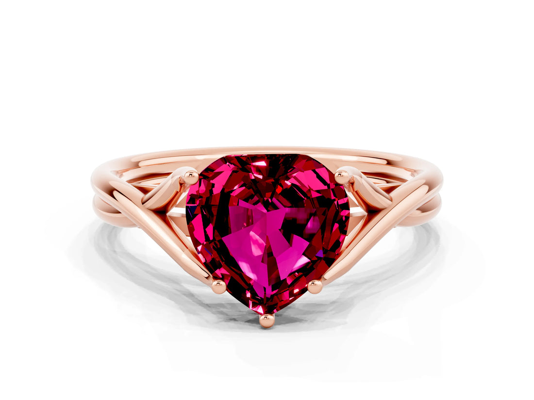 Rose gold Heart Cut Garnet Solitaire Twist Band Prong Setting Ring_36