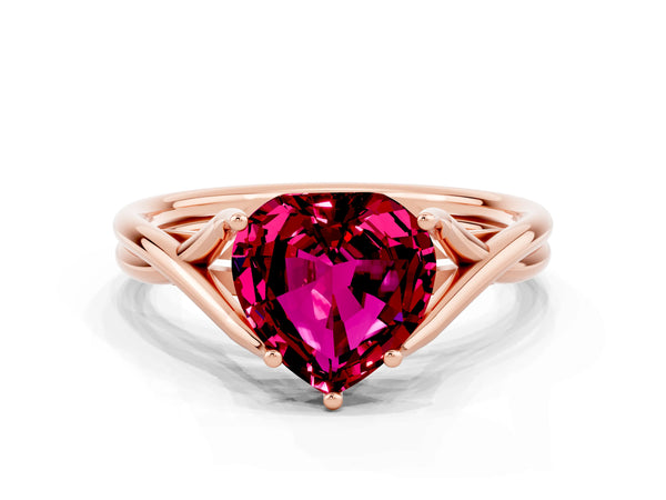 Rose gold Heart Cut Garnet Solitaire Twist Band Prong Setting Ring