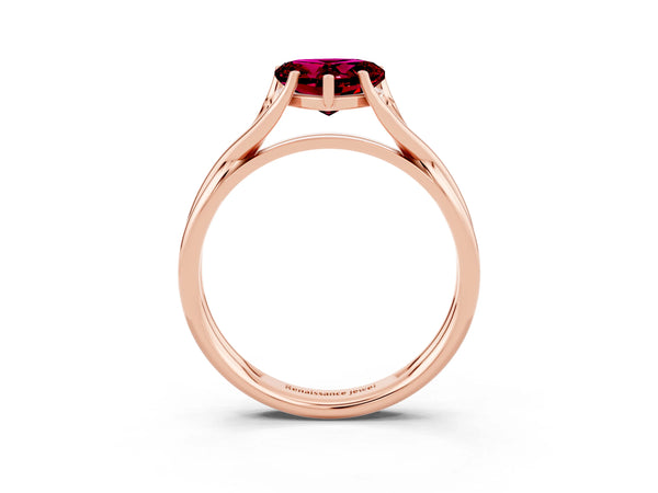 Rose gold Heart Cut Garnet Solitaire Twist Band Prong Setting Ring