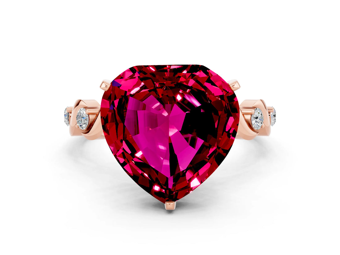 Rose gold Heart Cut Garnet Solitaire Twisted Band with Round  Accents and Prong Setting_12
