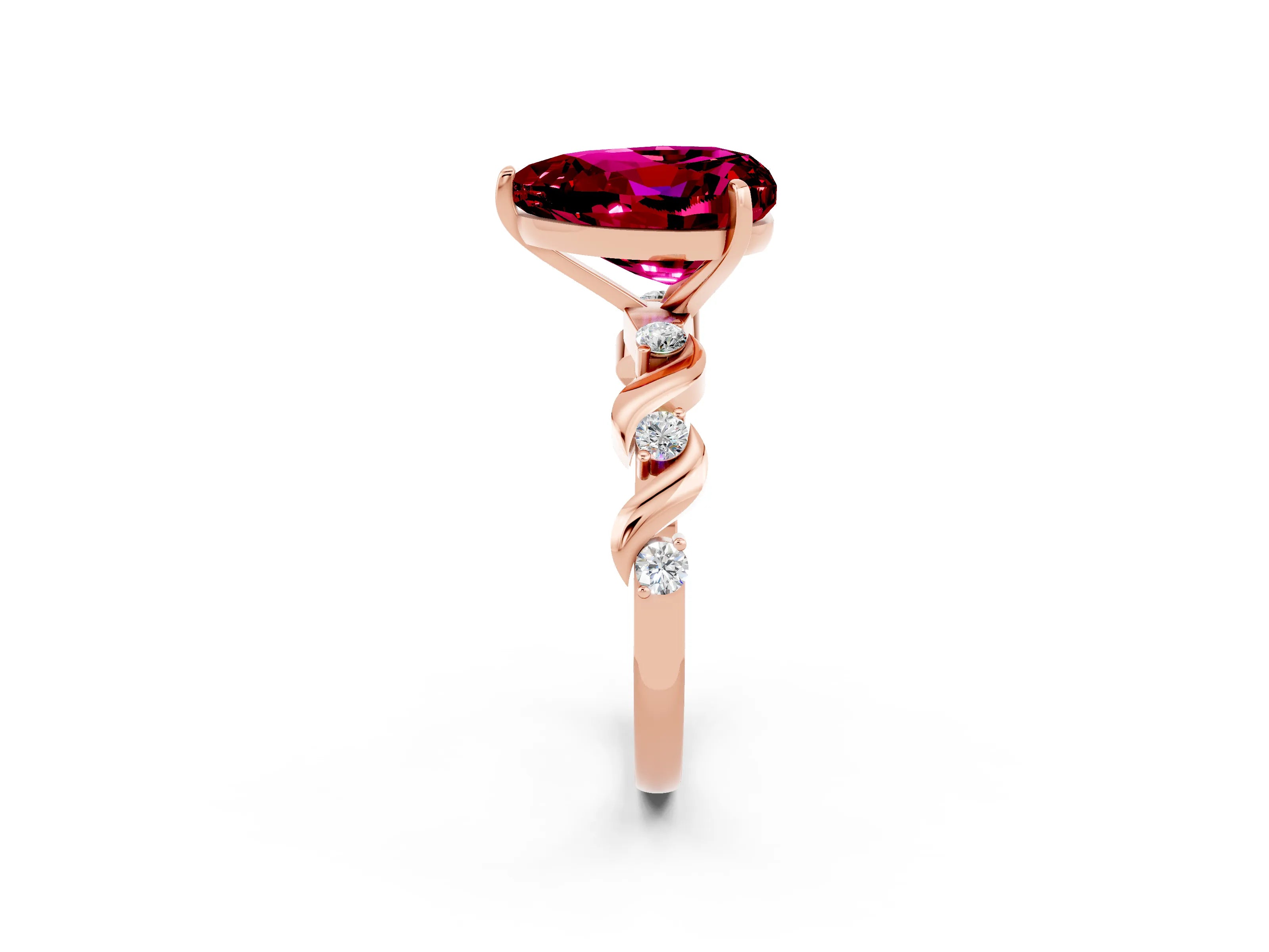 Rose gold Heart Cut Garnet Solitaire Twisted Band with Round  Accents and Prong Setting_14