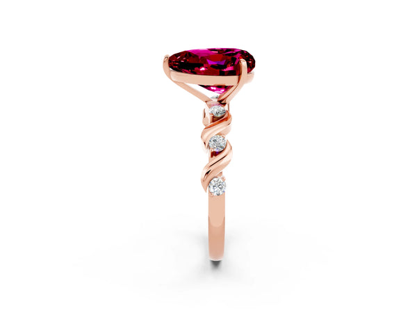 Rose gold Heart Cut Garnet Solitaire Twisted Band with Round  Accents and Prong Setting