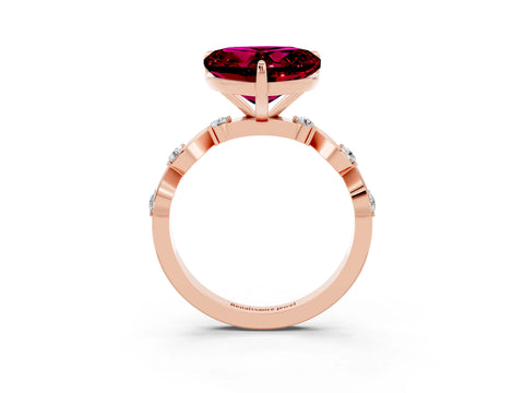 Rose gold Heart Cut Garnet Solitaire Twisted Band with Round  Accents and Prong Setting_15