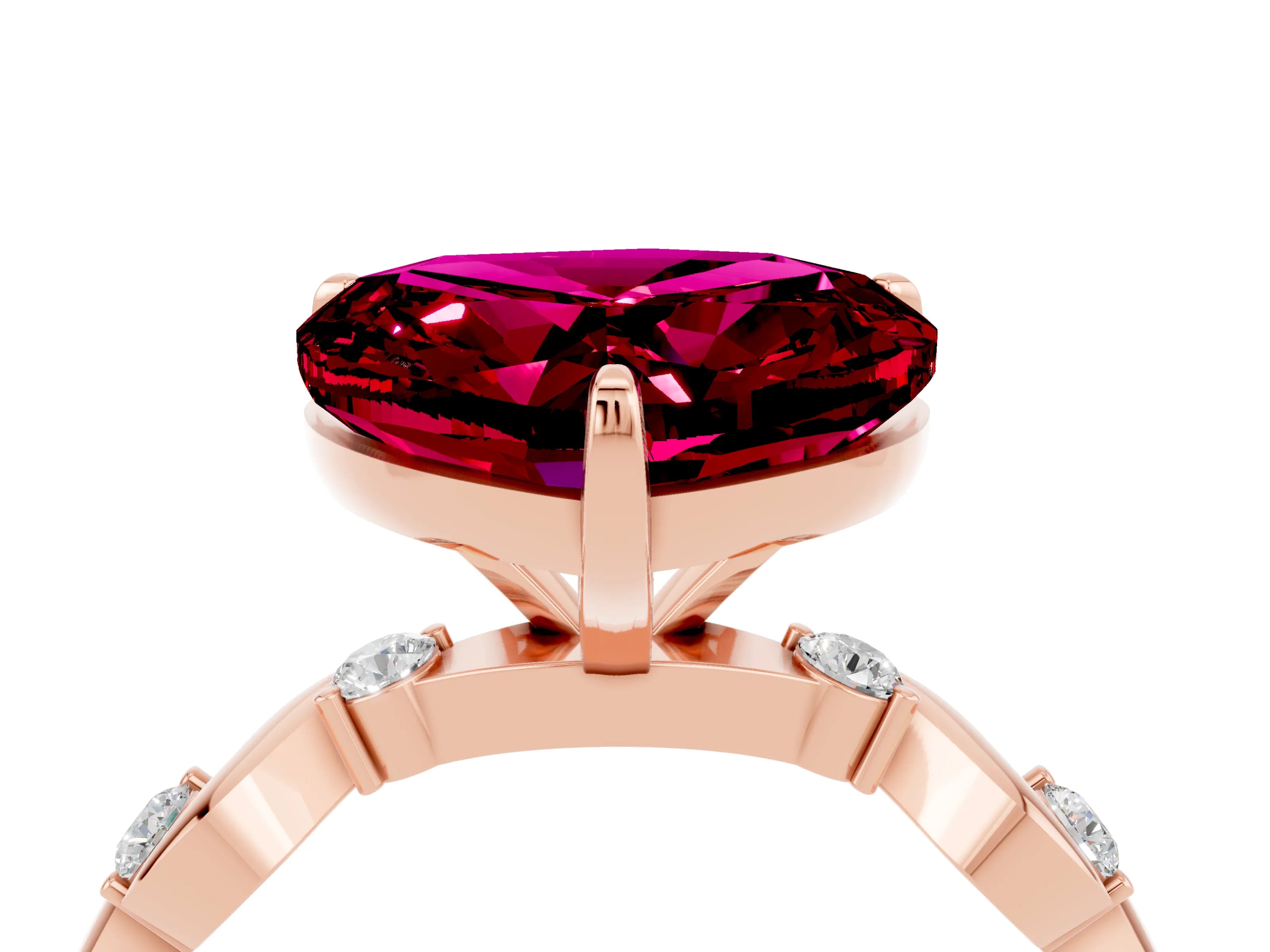 Rose gold Heart Cut Garnet Solitaire Twisted Band with Round  Accents and Prong Setting_16