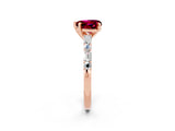 Rose gold Heart Cut Garnet Solitaire with Side Baguettes and Channel Set Band_2