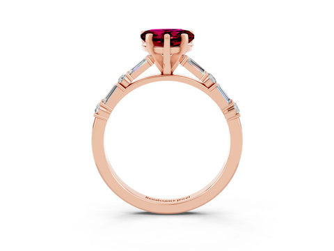 Rose gold Heart Cut Garnet Solitaire with Side Baguettes and Channel Set Band_3