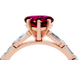 Rose gold Heart Cut Garnet Solitaire with Side Baguettes and Channel Set Band_4
