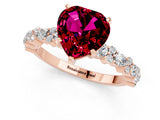 Rose gold Heart Cut Garnet Solitaire with Side Stones, Pave Band, Four-Prong Setting_25