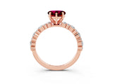Rose gold Heart Cut Garnet Solitaire with Side Stones, Pave Band, Four-Prong Setting_27