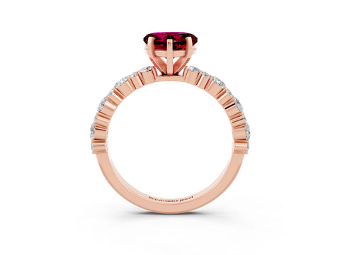 Rose gold Heart Cut Garnet Solitaire with Side Stones, Pave Band, Four-Prong Setting_27