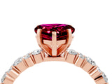 Rose gold Heart Cut Garnet Solitaire with Side Stones, Pave Band, Four-Prong Setting_28