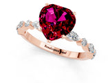 Rose gold Heart Cut Garnet Solitaire with Side Stones on a Pavé Band and Four-Prong Setting_1