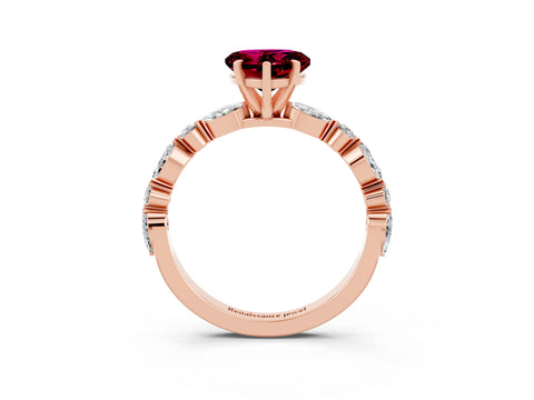 Rose gold Heart Cut Garnet Solitaire with Side Stones on a Pavé Band and Four-Prong Setting_3