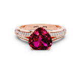 Rose gold Heart Cut Garnet Split Shank Engagement Ring with Pavé Band