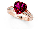 Rose gold Heart Cut Garnet Split Shank Engagement Ring with Pavé Band_1