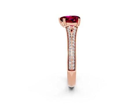 Rose gold Heart Cut Garnet Split Shank Engagement Ring with Pavé Band_2