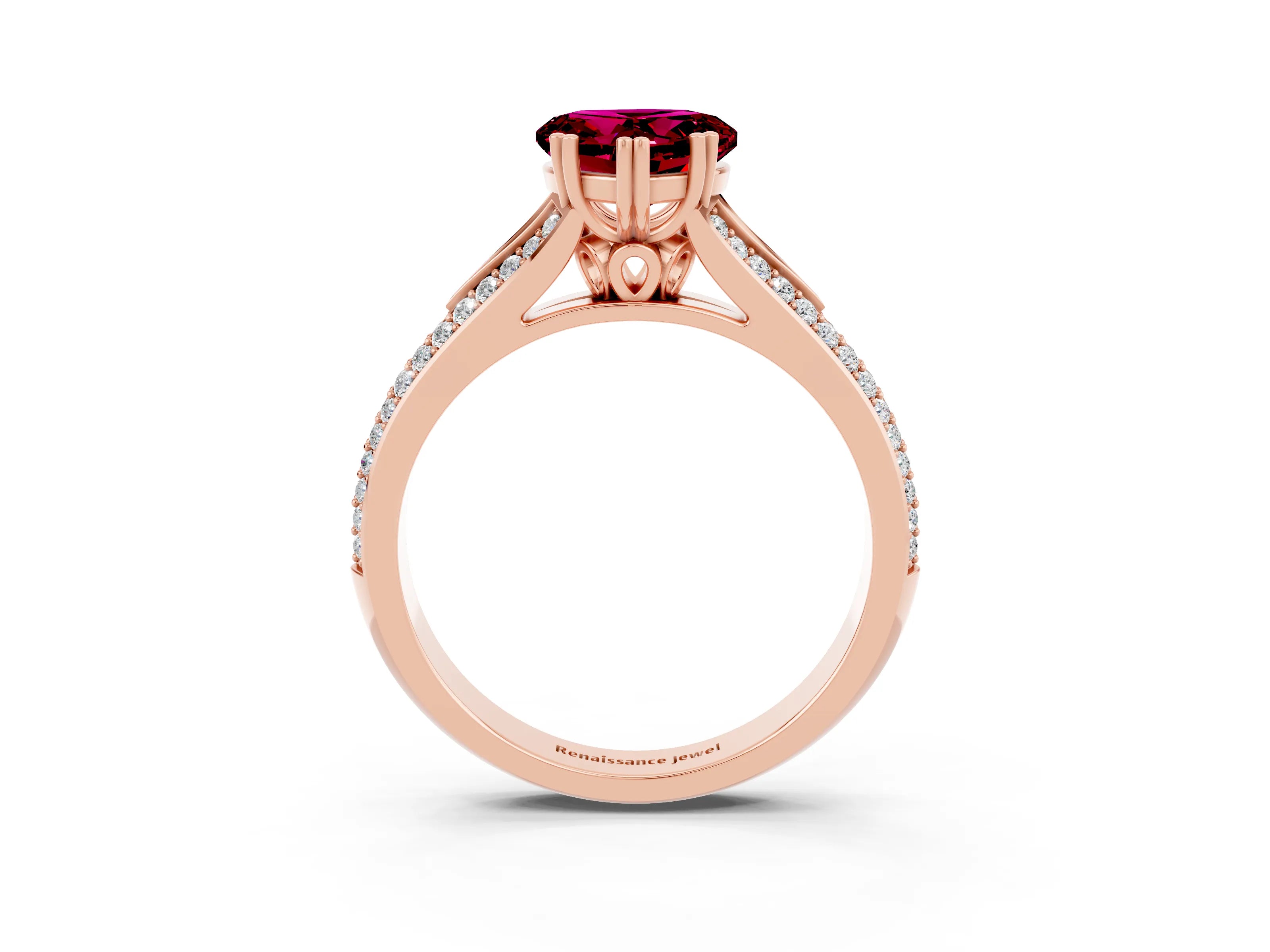 Rose gold Heart Cut Garnet Split Shank Engagement Ring with Pavé Band_3