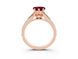 Rose gold Heart Cut Garnet Split Shank Engagement Ring with Pavé Band_3
