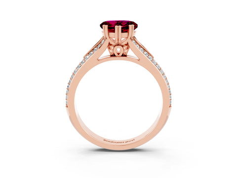 Rose gold Heart Cut Garnet Split Shank Engagement Ring with Pavé Band_3