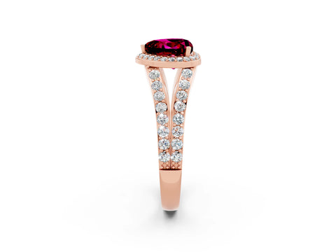 Rose gold Heart Cut Garnet Split Shank Halo Ring with Four-Prong Setting_14
