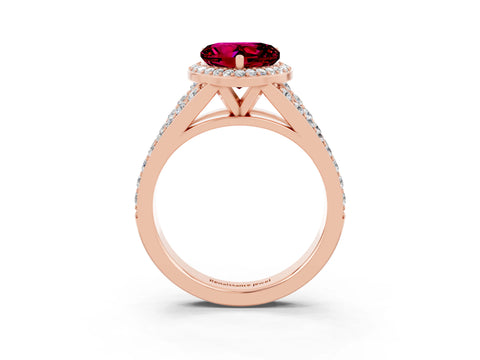 Rose gold Heart Cut Garnet Split Shank Halo Ring with Four-Prong Setting_15
