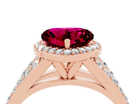 Rose gold Heart Cut Garnet Split Shank Halo Ring with Four-Prong Setting_16