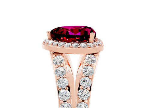 Rose gold Heart Cut Garnet Split Shank Halo Ring with Four-Prong Setting_17