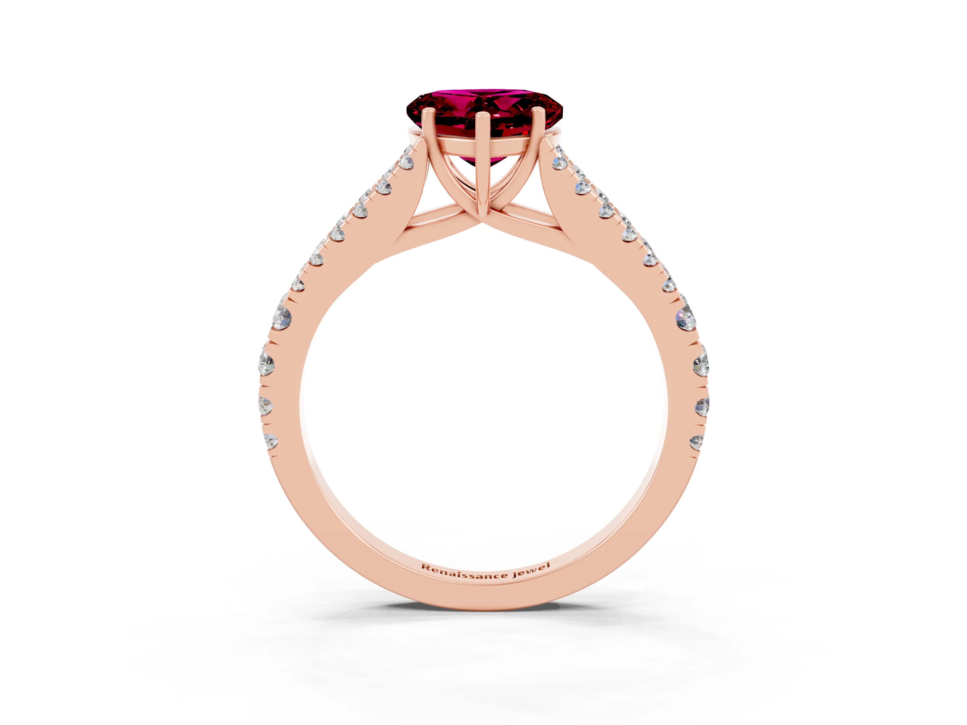Rose gold Heart Cut Garnet Split Shank Pavé Engagement Ring with Four-Prong Setting_15