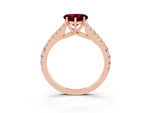 Rose gold Heart Cut Garnet Split Shank Pavé Engagement Ring with Four-Prong Setting