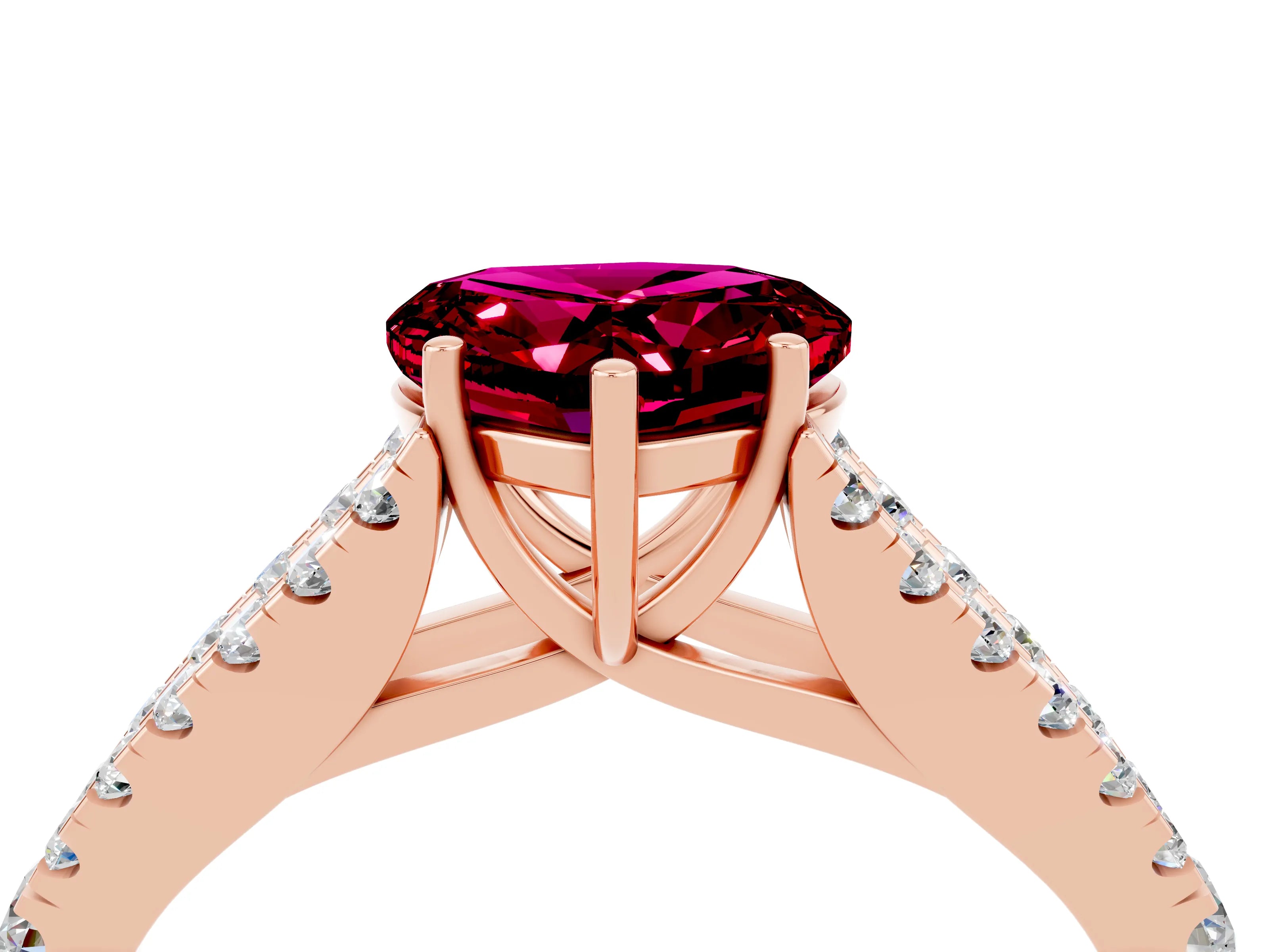 Rose gold Heart Cut Garnet Split Shank Pavé Engagement Ring with Four-Prong Setting_16