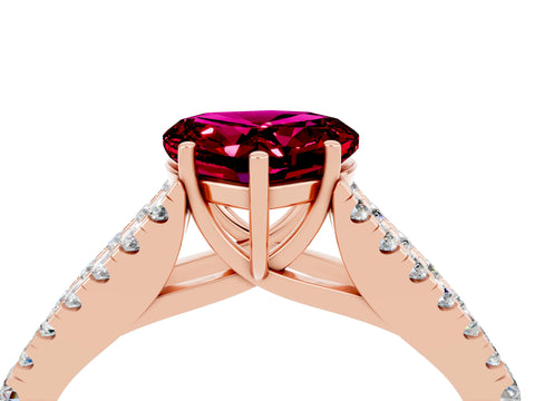 Rose gold Heart Cut Garnet Split Shank Pavé Engagement Ring with Four-Prong Setting_16